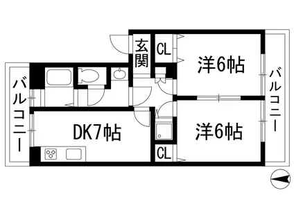 ラムール売布(2DK/1階)の間取り写真