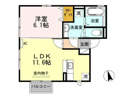 アリーヴィオ鉄砲町(1LDK/2階)の間取り写真