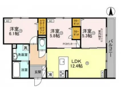 トリシア新庄(3LDK/2階)の間取り写真