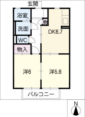 ドルチェ小牧A棟(2DK/1階)の間取り写真