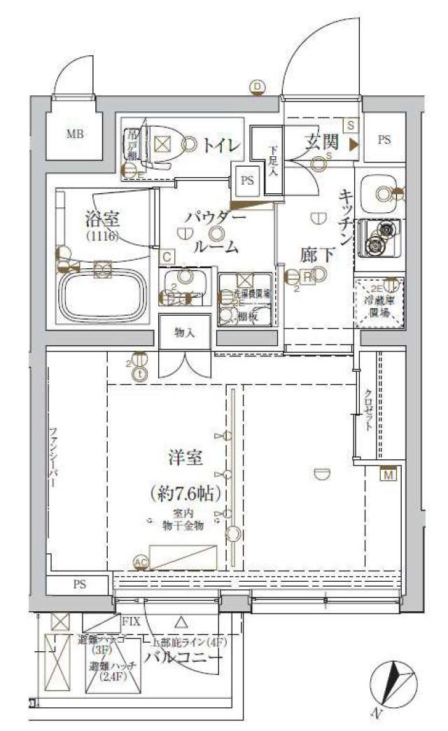 クレイシア新宿ノース(1K/3階)の間取り写真