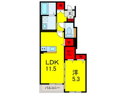 グランデ ヴィラージュ(1LDK/1階)の間取り写真