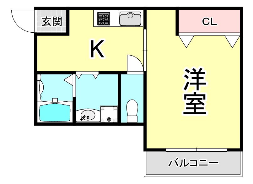 ヴェルメゾン西宮池開町(1K/1階)の間取り写真