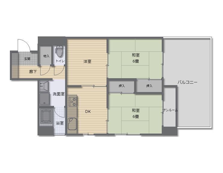 グリーンピア台町(2LDK/3階)の間取り写真