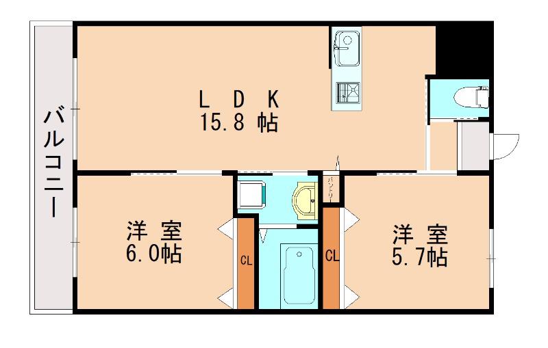 WEALTH COMFORT 新宮(2LDK/5階)の間取り写真