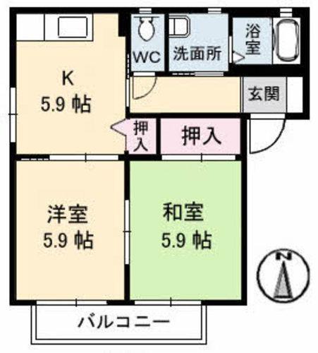 テンダーヴィラB棟(2K/1階)の間取り写真