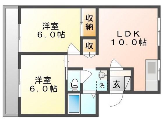 大和マンション(2LDK/3階)の間取り写真