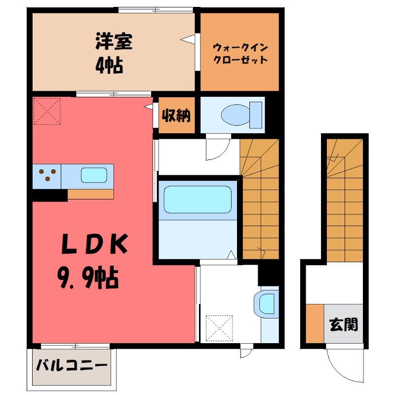 ＪＲ高崎線 籠原駅 徒歩5分 2階建 築11年(1LDK/2階)の間取り写真