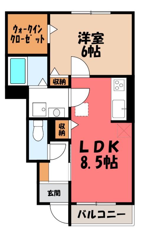 ハッピーネス(1LDK/1階)の間取り写真