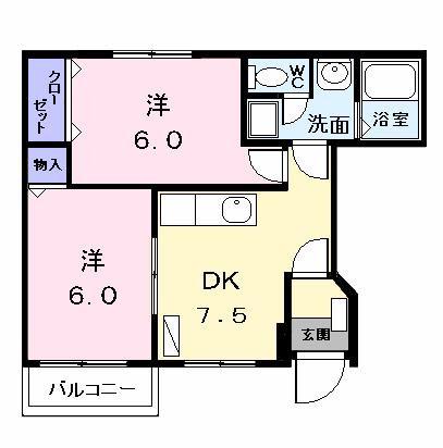 サワタリハイムA(2DK/1階)の間取り写真