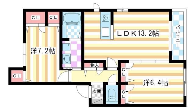 ハニーコナ(2LDK/2階)の間取り写真