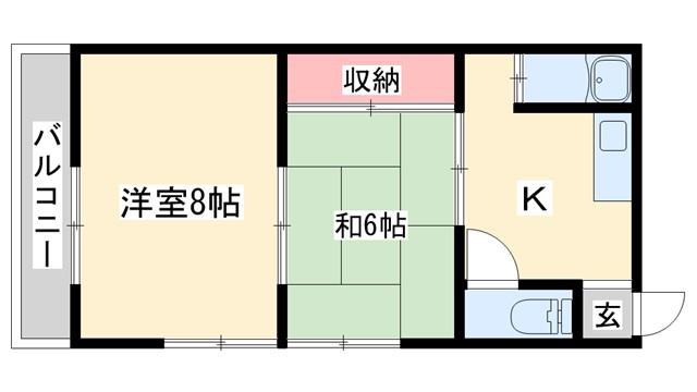 ガーネ福里(2K/2階)の間取り写真