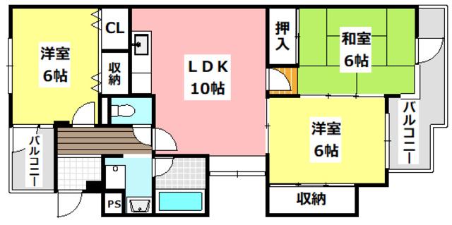 マンションアメニティ PARTII(3LDK/2階)の間取り写真