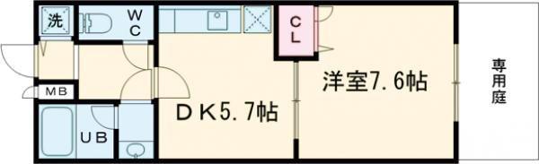 フジパレス貝塚半田II番館(1DK/1階)の間取り写真