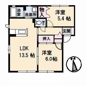 シャーメゾン平(2LDK/1階)の間取り写真