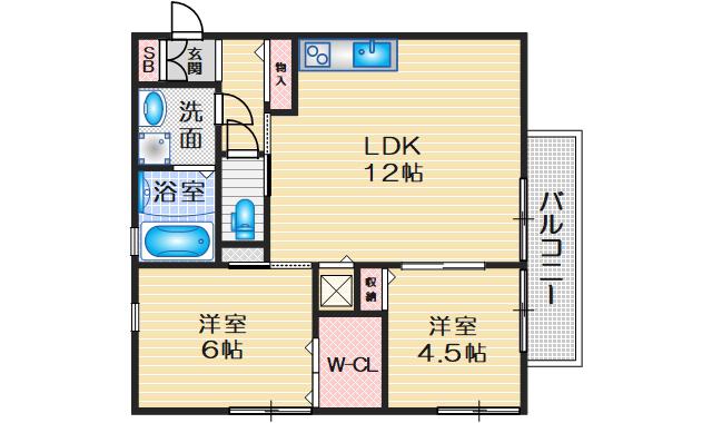 エルメゾン内本町(2LDK/1階)の間取り写真