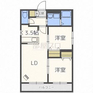 アルファスクエア平岸4条(2LDK/3階)の間取り写真
