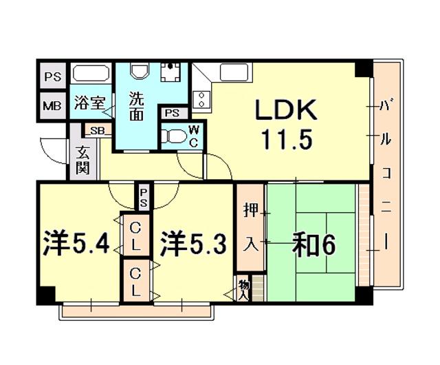 アーバン幸大(3DK/5階)の間取り写真