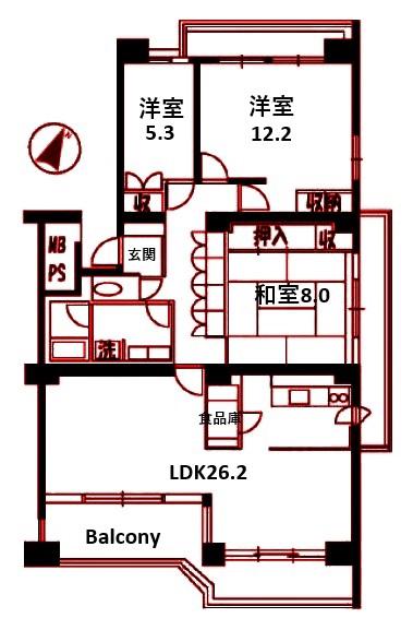 大倉山ハイム6号棟(3LDK/7階)の間取り写真