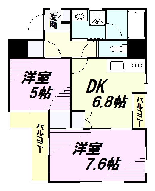 ウィン高尾(2DK/2階)の間取り写真