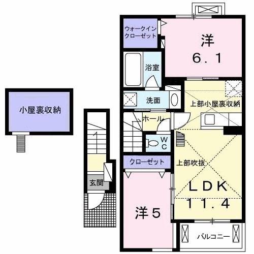 ベネヴォレンテE(2LDK/2階)の間取り写真