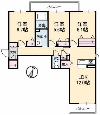 シャーメゾン宮下町(3LDK/1階)の間取り写真