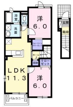 アクティフ上御領(2LDK/2階)の間取り写真