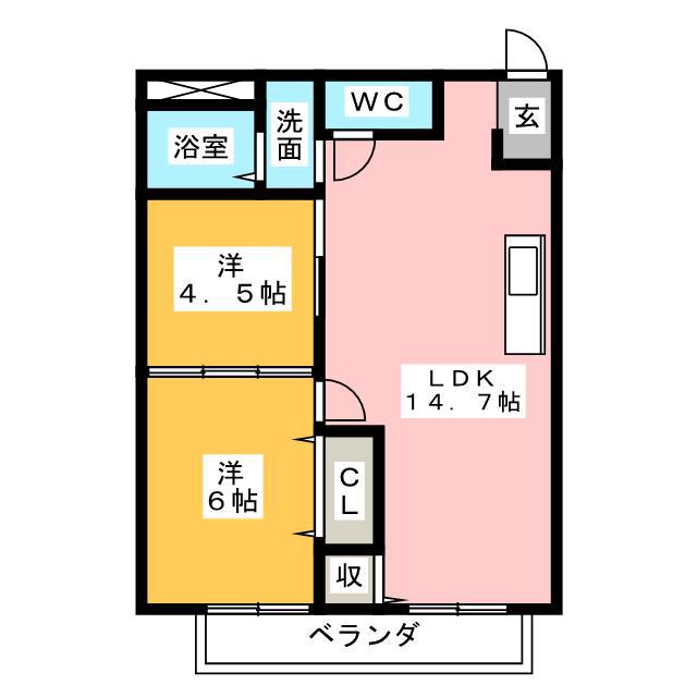 メゾンボヌール(2LDK/2階)の間取り写真