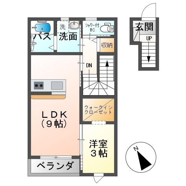 ミライズ天神(1LDK/2階)の間取り写真