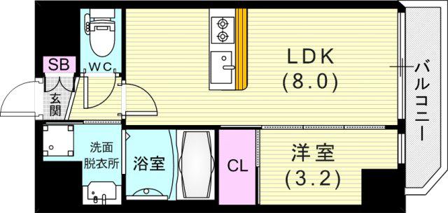 スワンズシティ神戸湊川II(1LDK/12階)の間取り写真