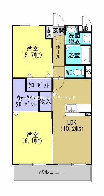 CORPOROUSみやこ(2LDK/2階)の間取り写真