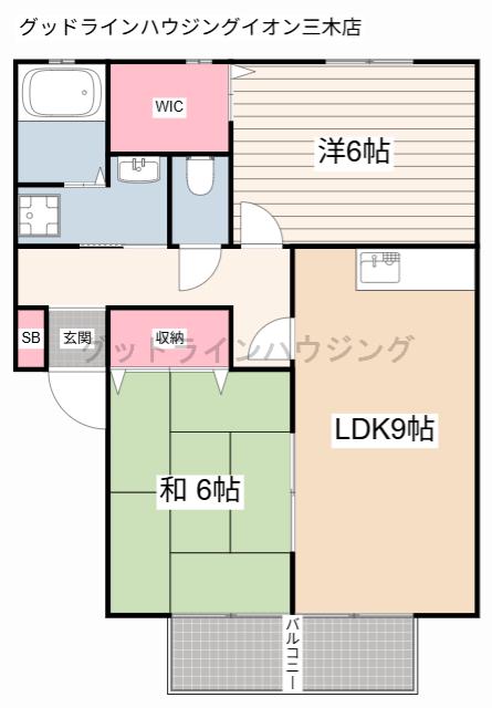 JAサンビレッジ大塚C棟(2LDK/1階)の間取り写真