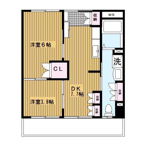 ベルジュ横濱本郷台(2DK/4階)の間取り写真
