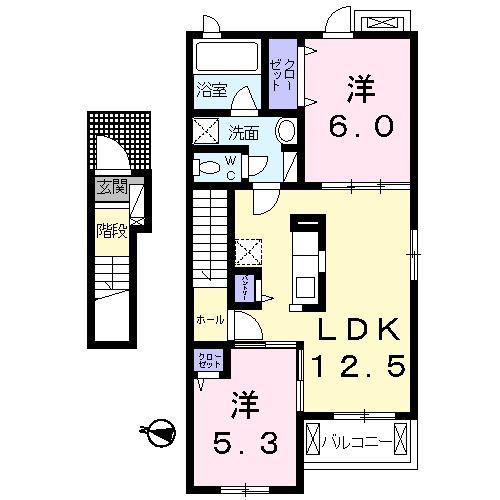 グラドゥアーレA(2LDK/2階)の間取り写真