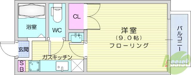 ハピネスTORINO Ⅰ(1K/2階)の間取り写真