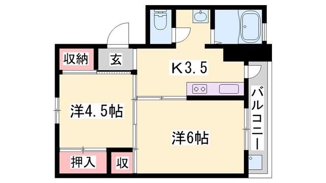 ビレッジハウス粟生(2K/1階)の間取り写真