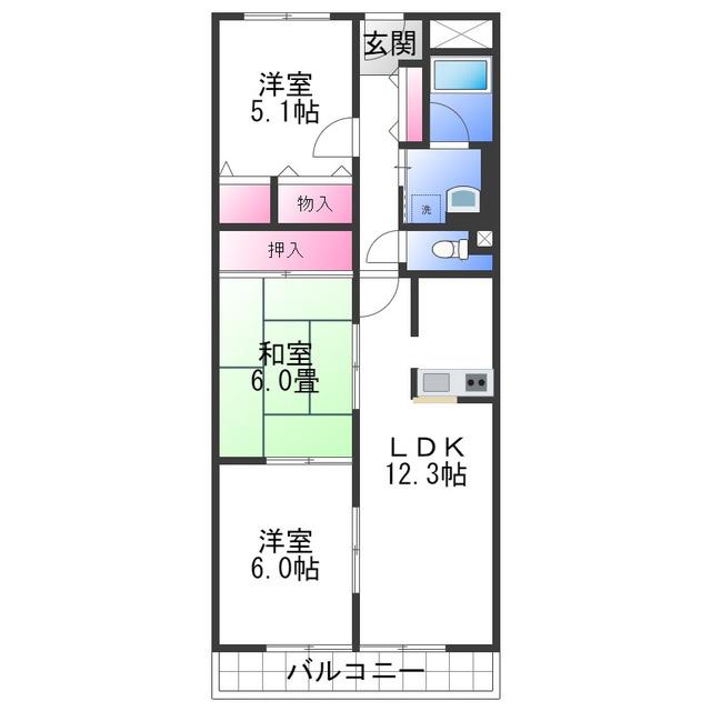 パール久米田(2SLDK/2階)の間取り写真