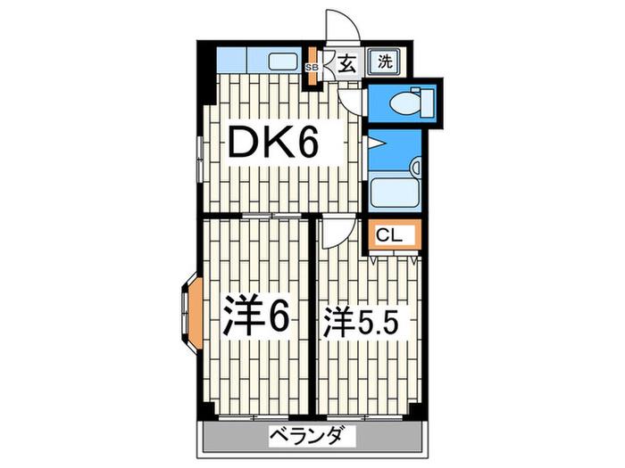 コスモハイツ上原(2DK/7階)の間取り写真