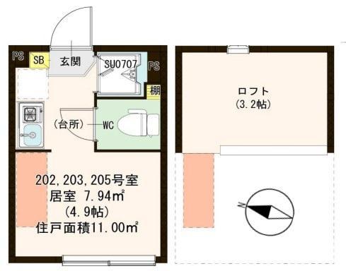 マグノリアテラス東小岩(ワンルーム/2階)の間取り写真