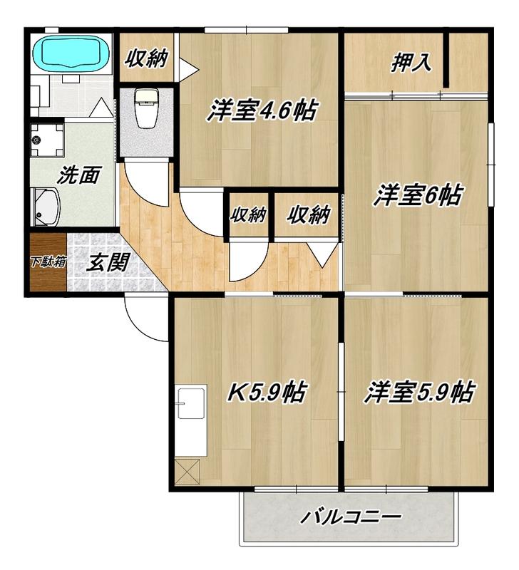 フォレストビューハルダ B棟(3K/2階)の間取り写真