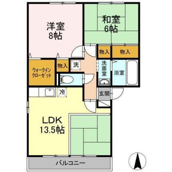 第2関ニューバリヤB棟(2LDK/2階)の間取り写真