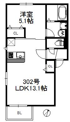 ポラリス井尻駅西 563(1LDK/3階)の間取り写真
