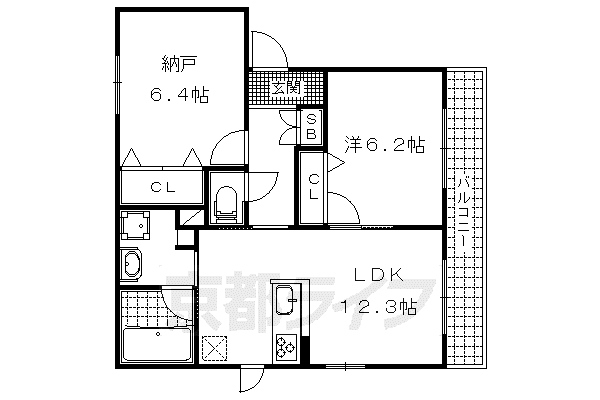 ヴィラフルール御陵(1SLDK/1階)の間取り写真