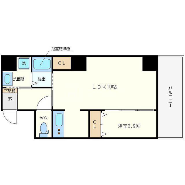 アーベル更紗北堀江(1LDK/9階)の間取り写真