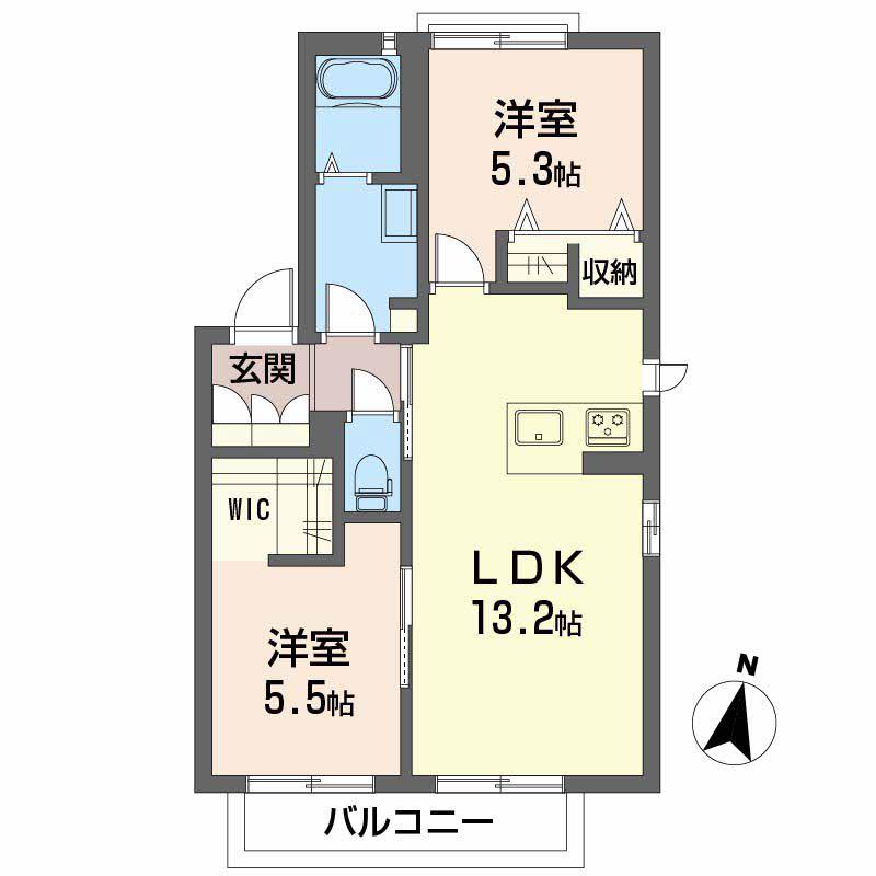 シャーメゾン西久万C棟(2LDK/2階)の間取り写真