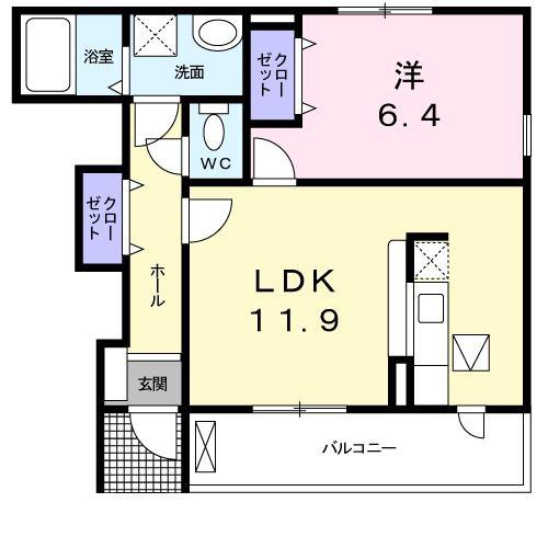プランドール 1(1LDK/1階)の間取り写真