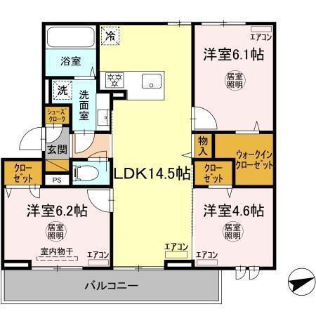 アルメリア B棟(3LDK/2階)の間取り写真