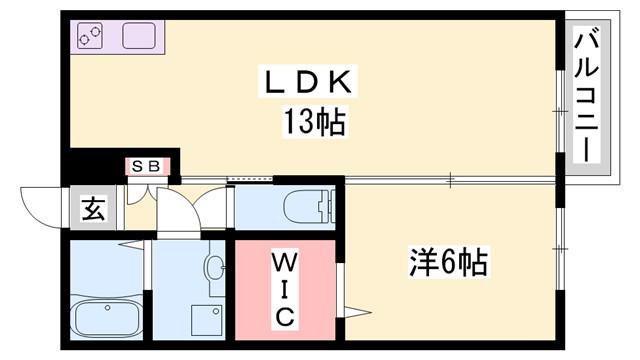 エスペランサ二見 B棟(1LDK/1階)の間取り写真