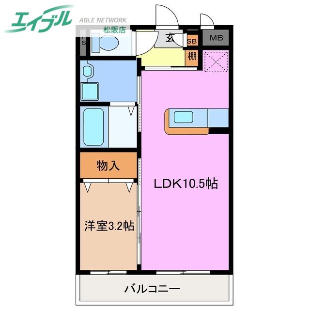 アンジュー(1LDK/3階)の間取り写真