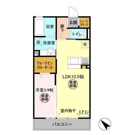 パークドオートムD棟(1LDK/3階)の間取り写真